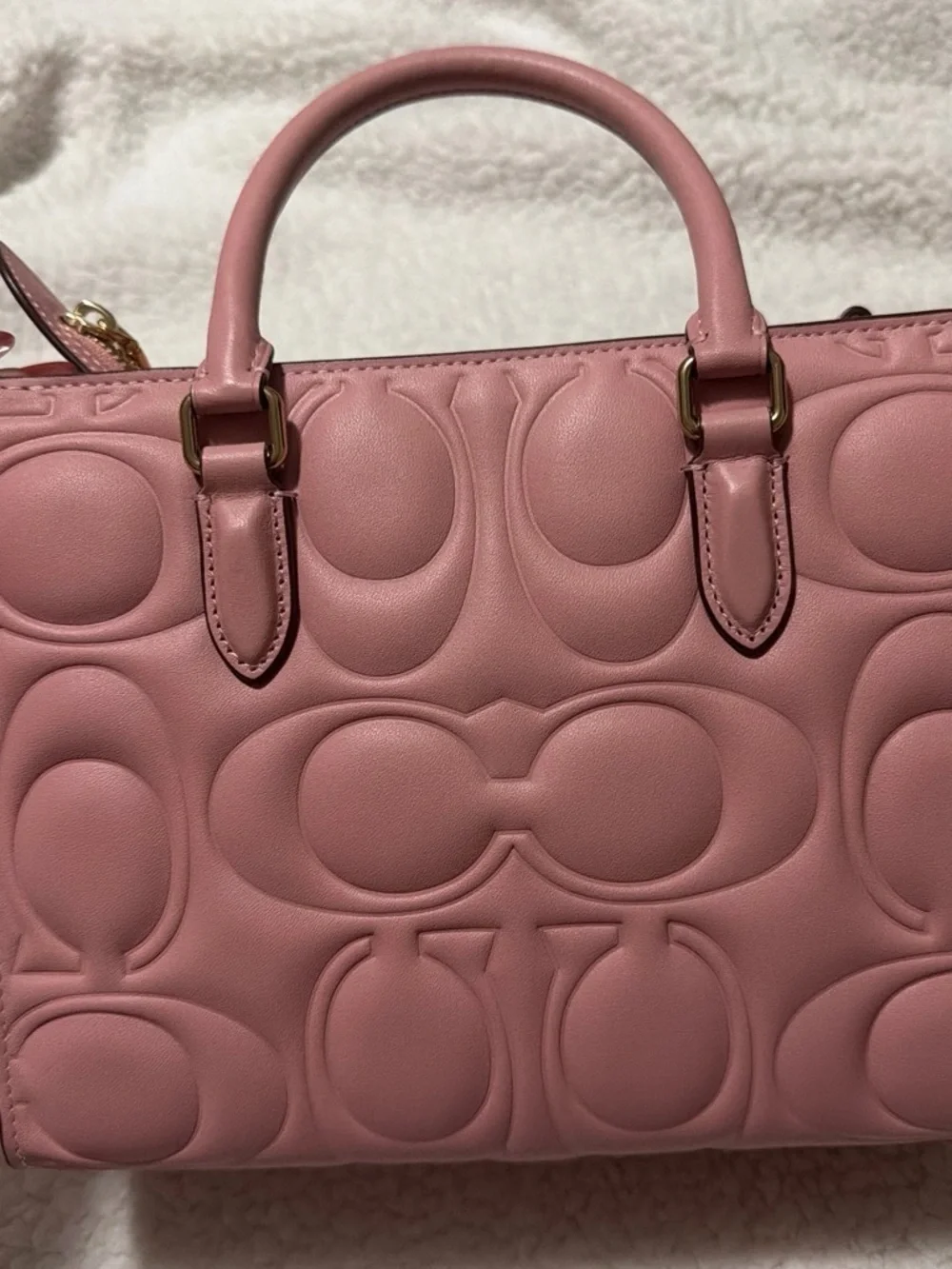Coach Pink Embossed Leather Satchel with Matching Wallet